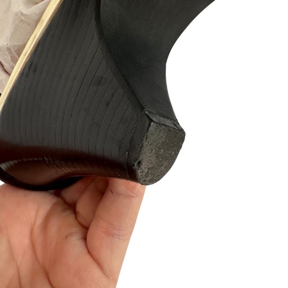 EUC Michael Kors Black Gold Tan Woven Leather Heel Sandals Sz 7.5 M - Picture 10 of 11